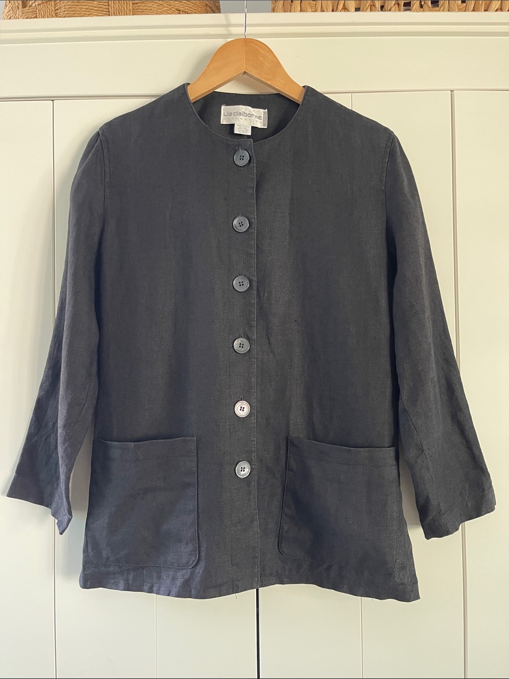 Liz Claiborne Black Button-Front Linen Jacket